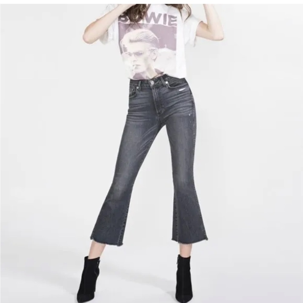 Alice + Olivia Black Washed Cropped Flare Jeans